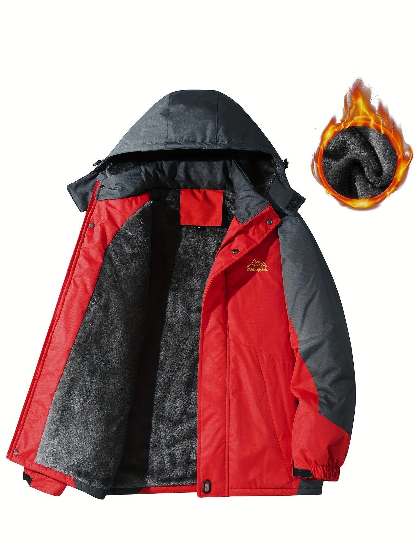 Men'S Casual Color Block Thick Hooded Jacket, Windproof Single-Layer Fleece Jacket for Fall Winter Jacket Gifts