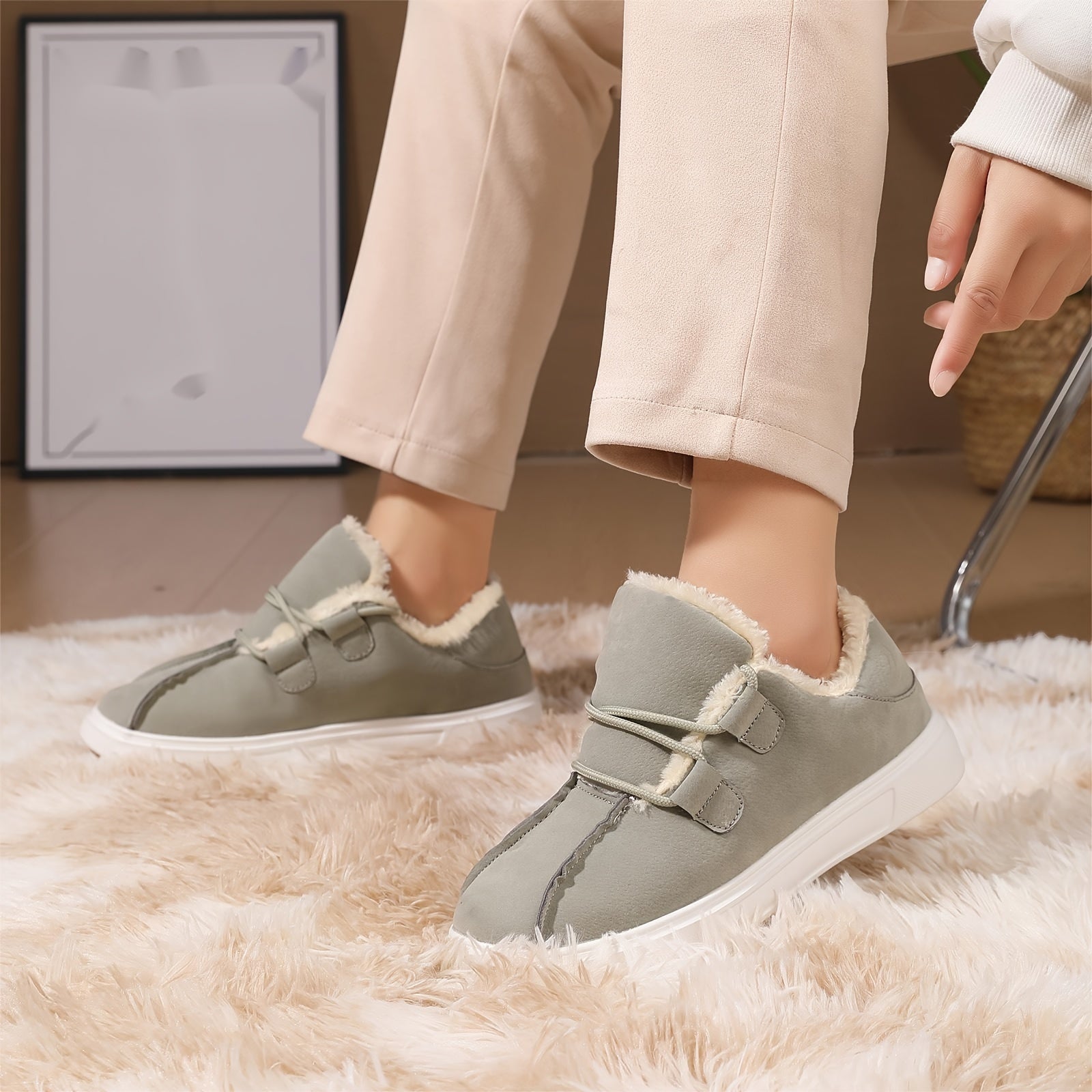 Women's Solid Color Fluffy Shoes, Soft Sole Platform Warm Lined Shoes, Winter Non-slip Plush Snow Shoes
