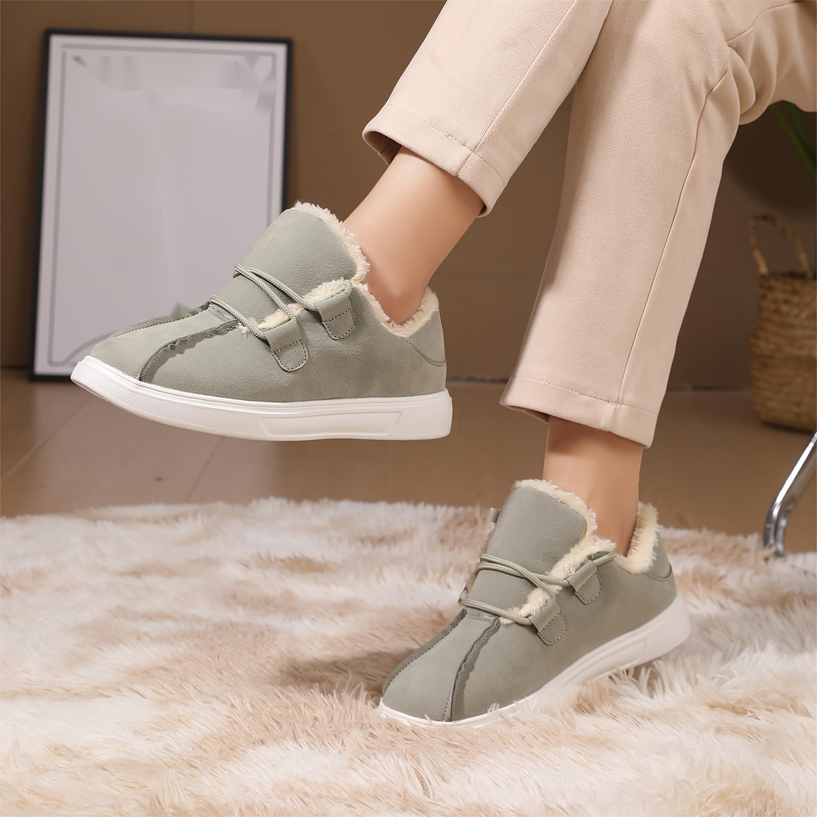Women's Solid Color Fluffy Shoes, Soft Sole Platform Warm Lined Shoes, Winter Non-slip Plush Snow Shoes