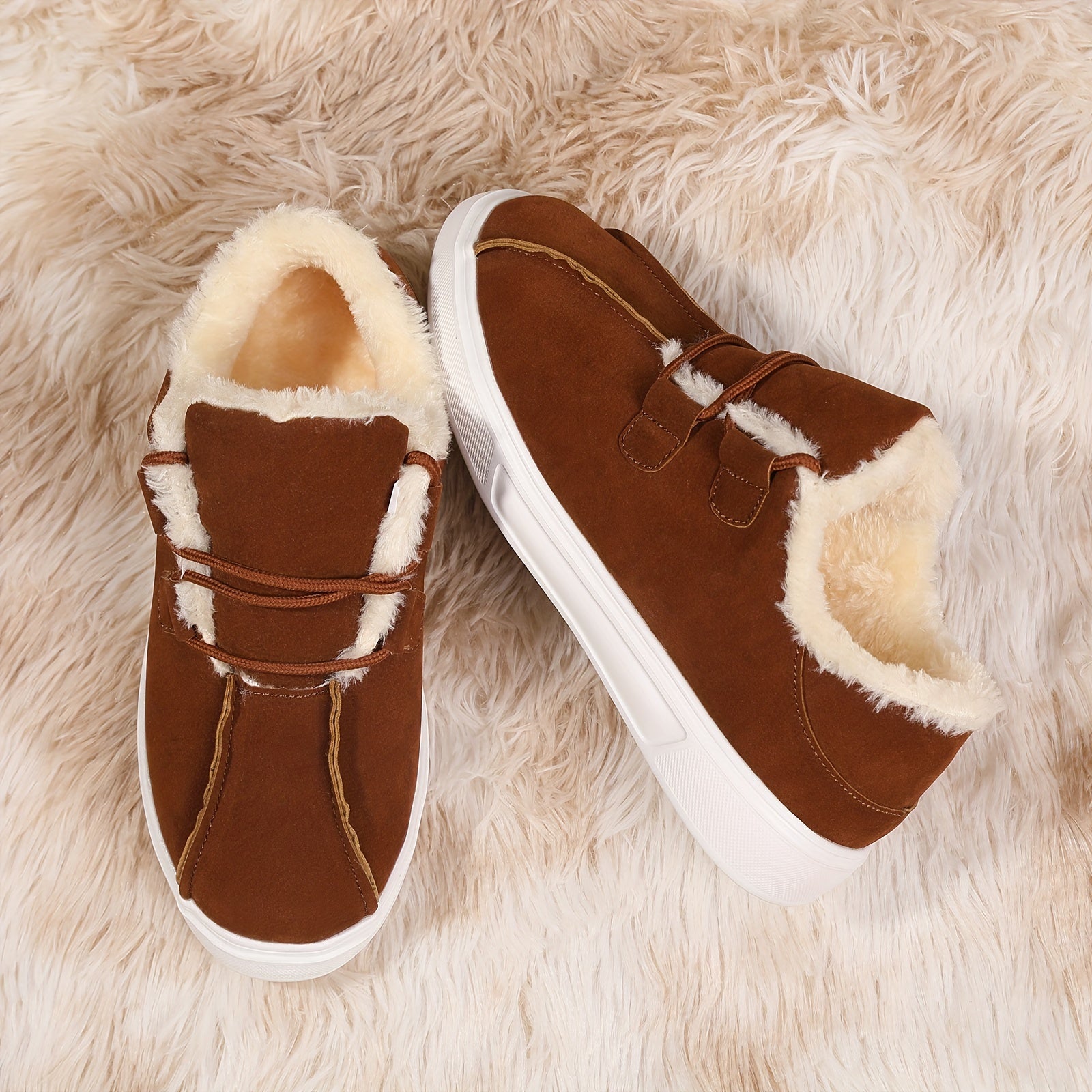 Women's Solid Color Fluffy Shoes, Soft Sole Platform Warm Lined Shoes, Winter Non-slip Plush Snow Shoes