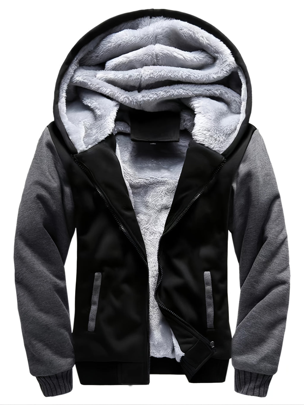 Men'S Winter Thick And Padded Warm Zip Up Hooded Jacket
