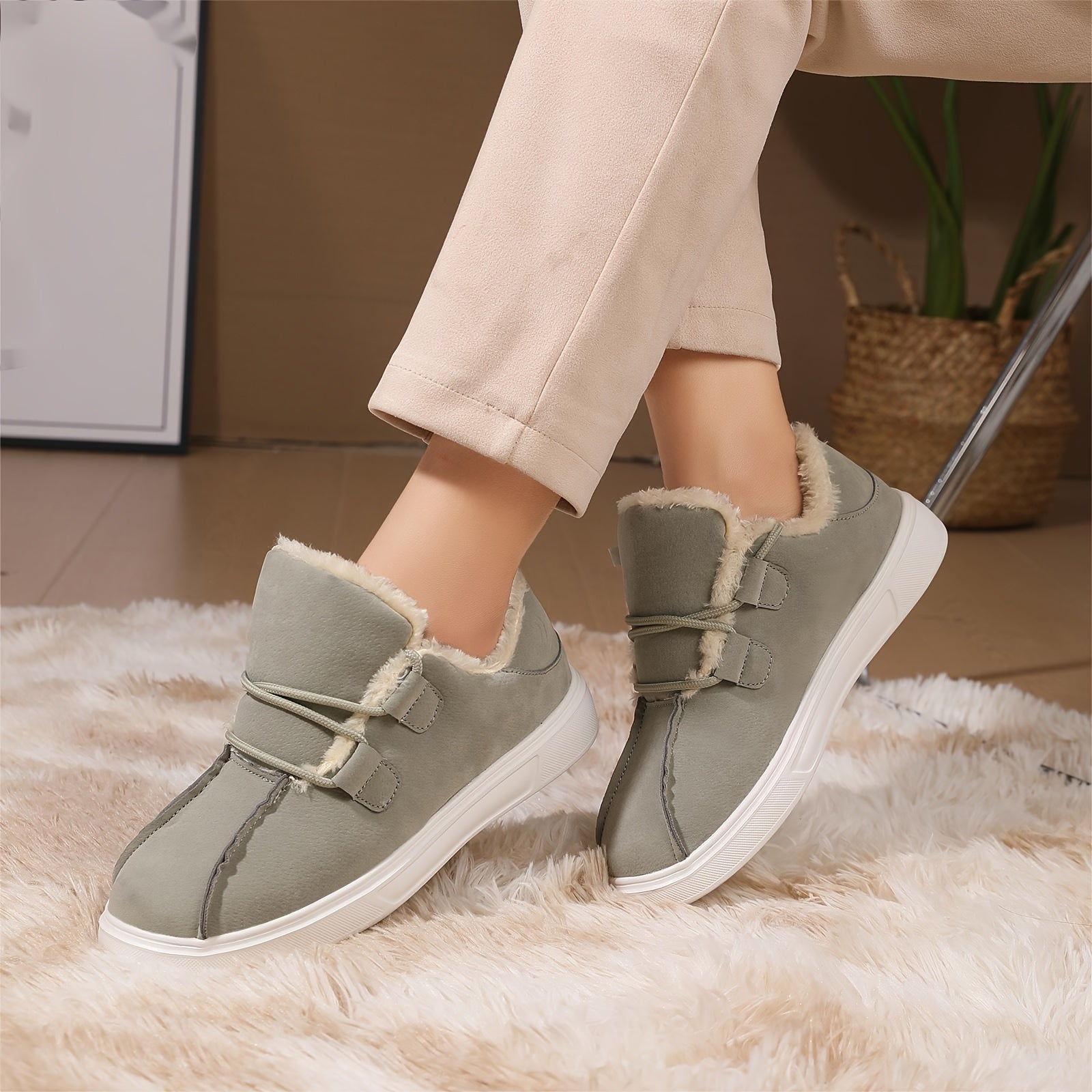 Women's Solid Color Fluffy Shoes, Soft Sole Platform Warm Lined Shoes, Winter Non-slip Plush Snow Shoes