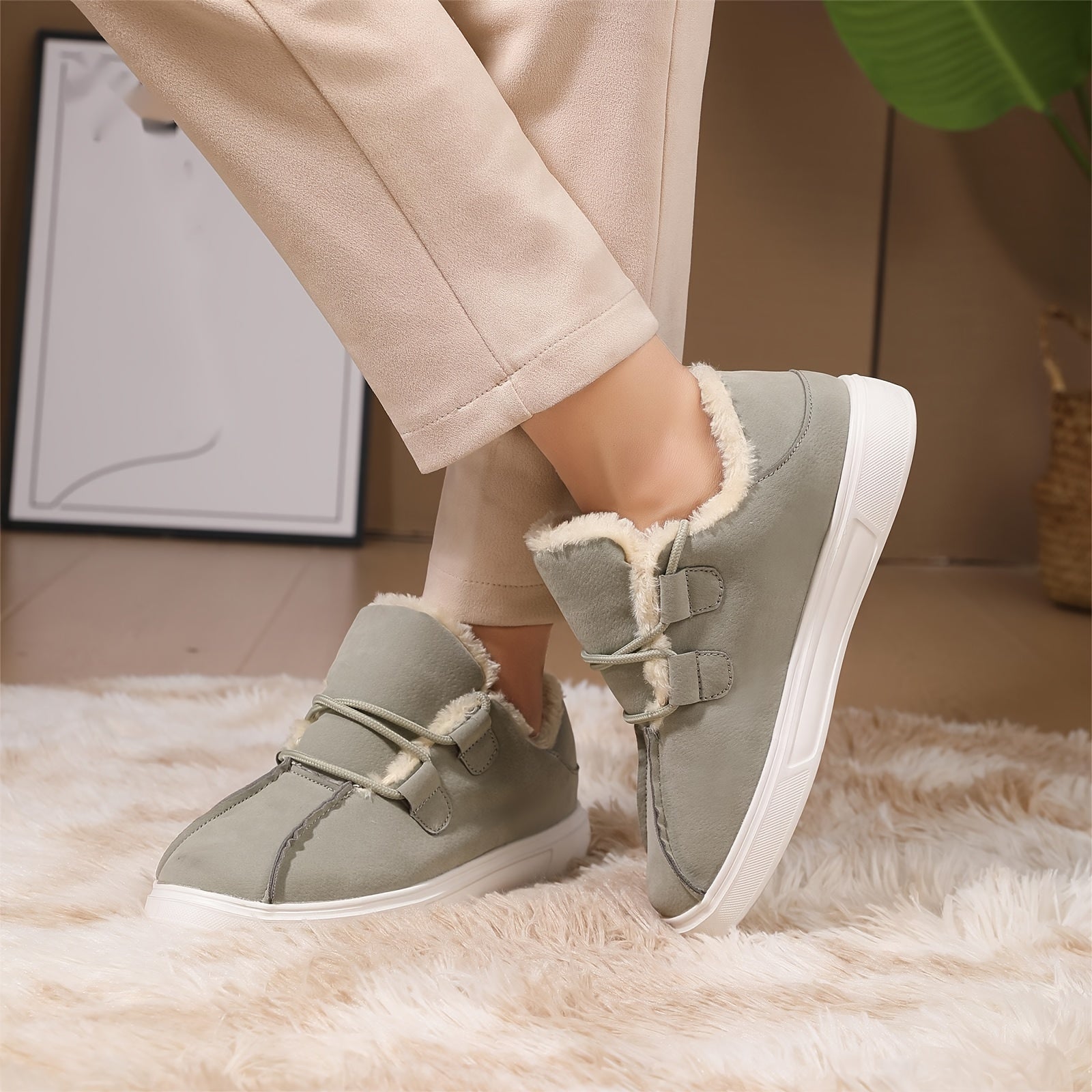 Women's Solid Color Fluffy Shoes, Soft Sole Platform Warm Lined Shoes, Winter Non-slip Plush Snow Shoes