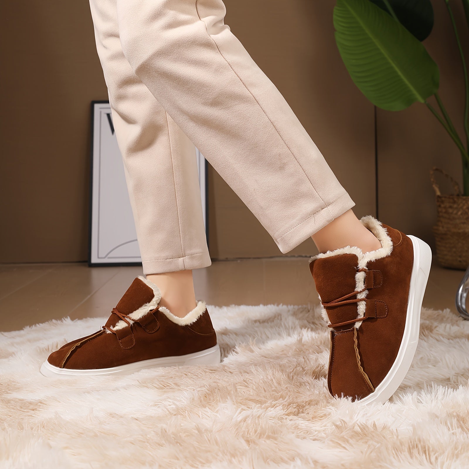 Women's Solid Color Fluffy Shoes, Soft Sole Platform Warm Lined Shoes, Winter Non-slip Plush Snow Shoes