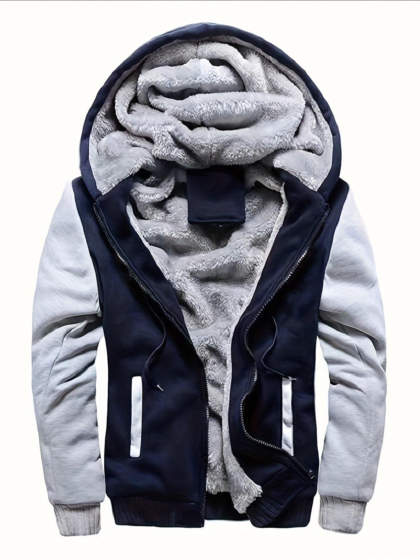 Men'S Winter Thick And Padded Warm Zip Up Hooded Jacket