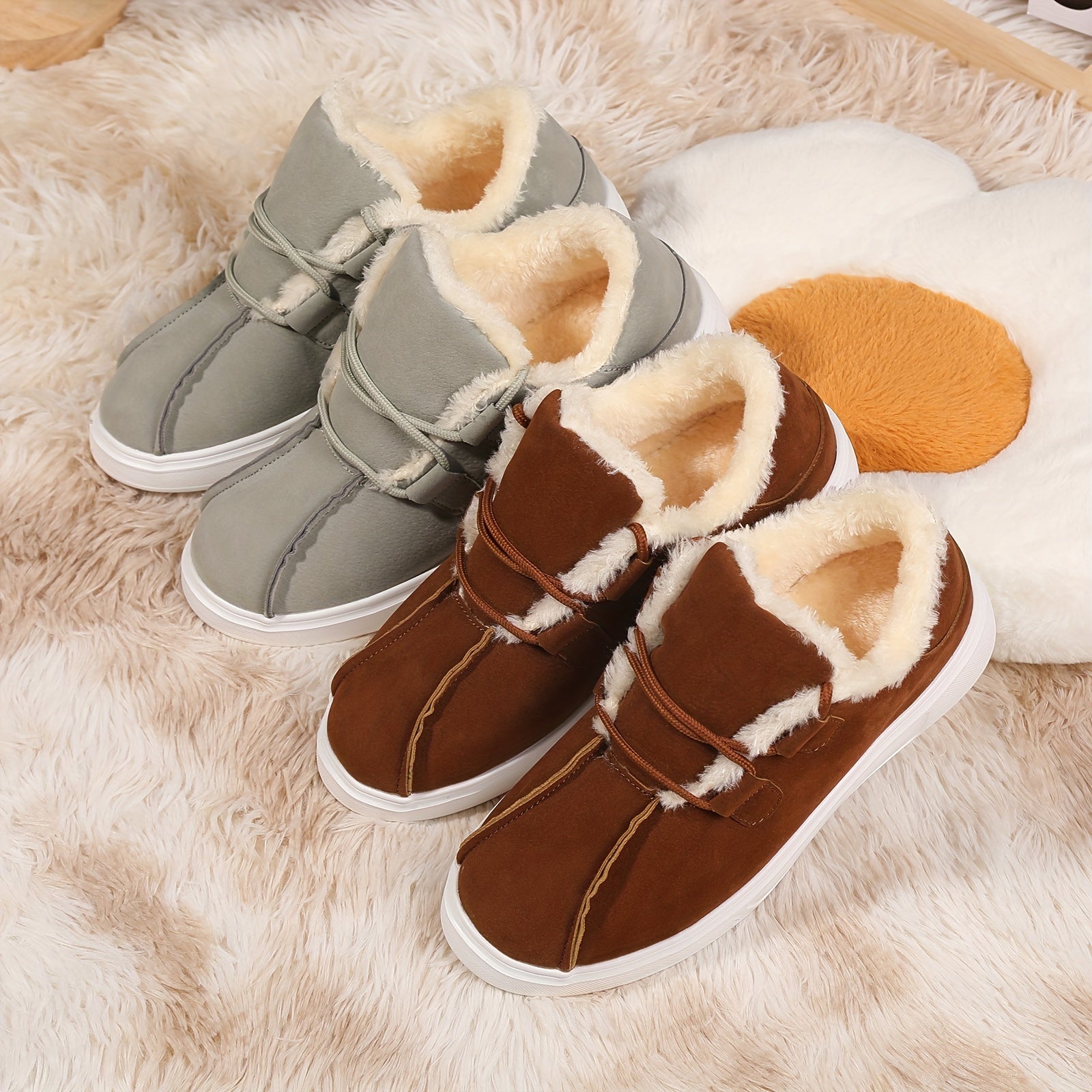 Women's Solid Color Fluffy Shoes, Soft Sole Platform Warm Lined Shoes, Winter Non-slip Plush Snow Shoes