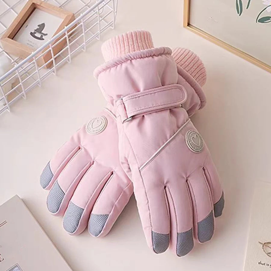 Ski gloves for winter women, outdoor cycling, windproof and cold proof with thick velvet insulation, anti slip touch screen glov