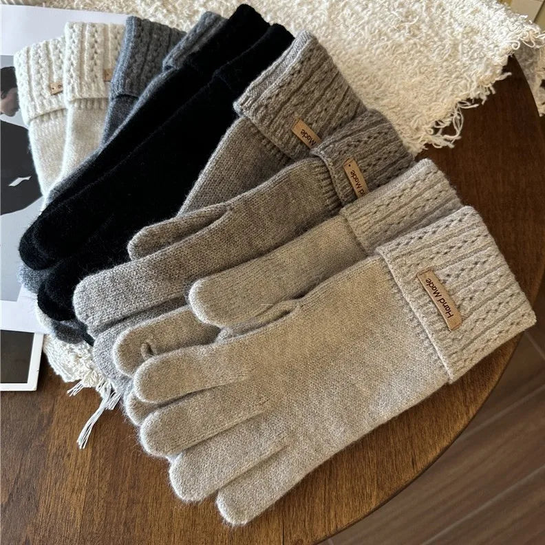 Autumn and Winter Knitted Warm Gloves for Women with Leaky Fingers Touch Screen Washable Thickened Warm and Cold Resistant Glove