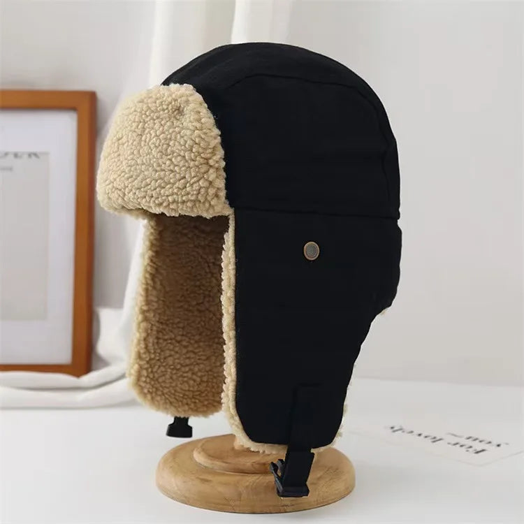 Unisex Winter Hats with Ear Flaps Cotton Trapper Hat Aviator Windproof Ski Cap Buckle Closure Ushanka Outdoor
