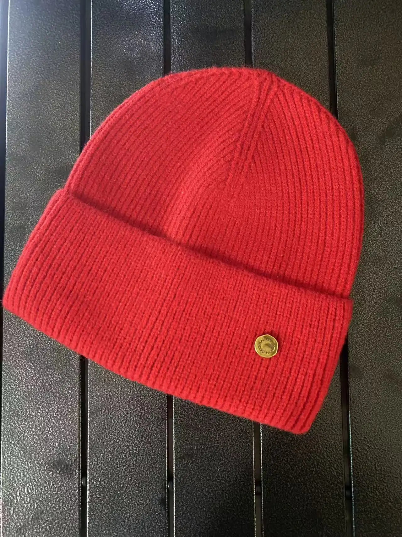 SolidcolorKorean knitted hat metal standard woolwomen's autumn andwinter Internet celebrityversatilewarmknitted windproof hatnew