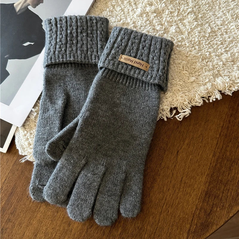 Autumn and Winter Knitted Warm Gloves for Women with Leaky Fingers Touch Screen Washable Thickened Warm and Cold Resistant Glove