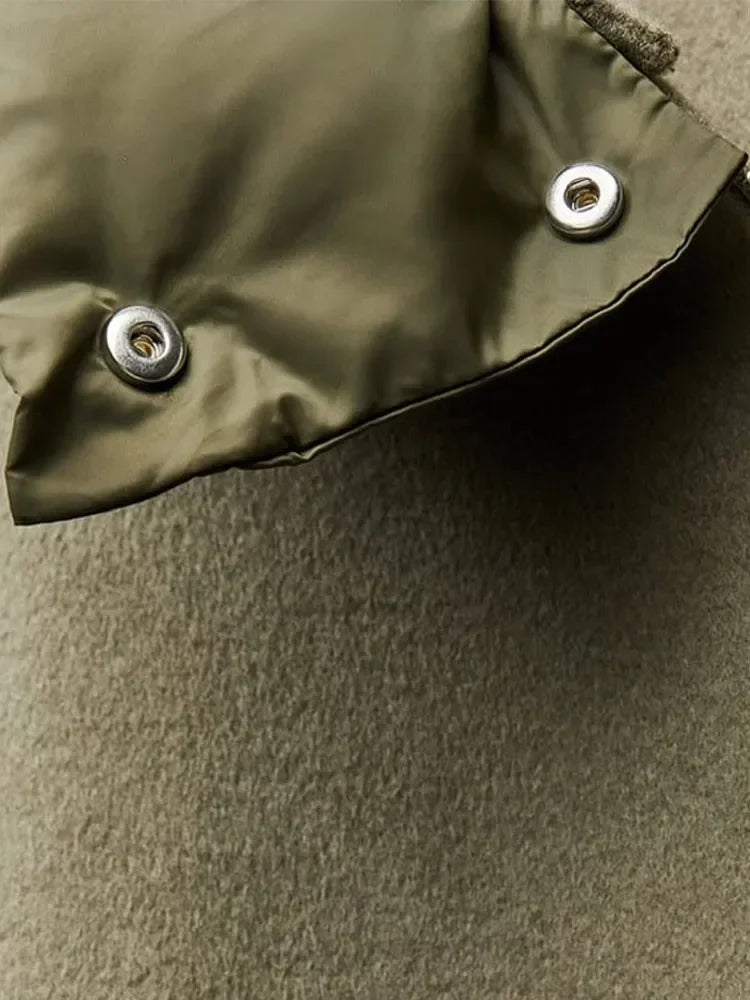 Oversized Zipper Hooded Jacket For Women Fashion Thick Patchwork Long Sleeve Coat 2023 Autumn Winter Loose Warm Street Outerwear