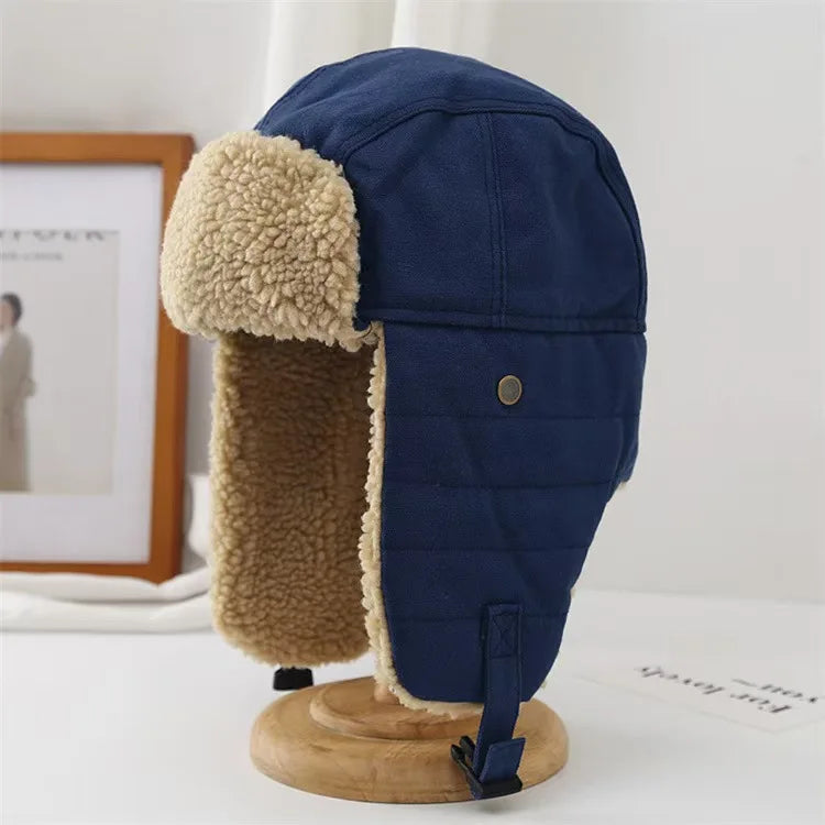 Unisex Winter Hats with Ear Flaps Cotton Trapper Hat Aviator Windproof Ski Cap Buckle Closure Ushanka Outdoor