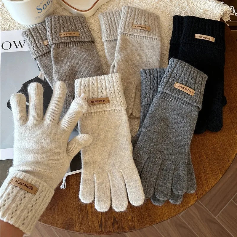 Autumn and Winter Knitted Warm Gloves for Women with Leaky Fingers Touch Screen Washable Thickened Warm and Cold Resistant Glove