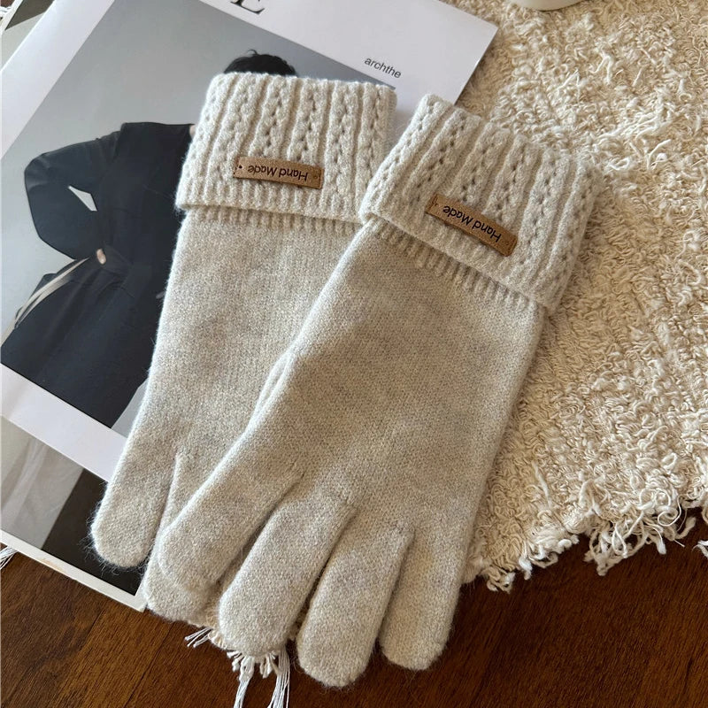 Autumn and Winter Knitted Warm Gloves for Women with Leaky Fingers Touch Screen Washable Thickened Warm and Cold Resistant Glove