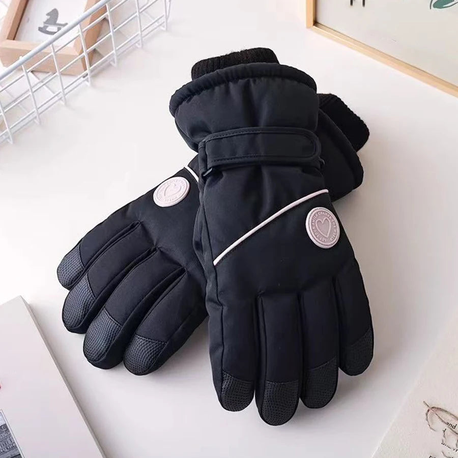 Ski gloves for winter women, outdoor cycling, windproof and cold proof with thick velvet insulation, anti slip touch screen glov