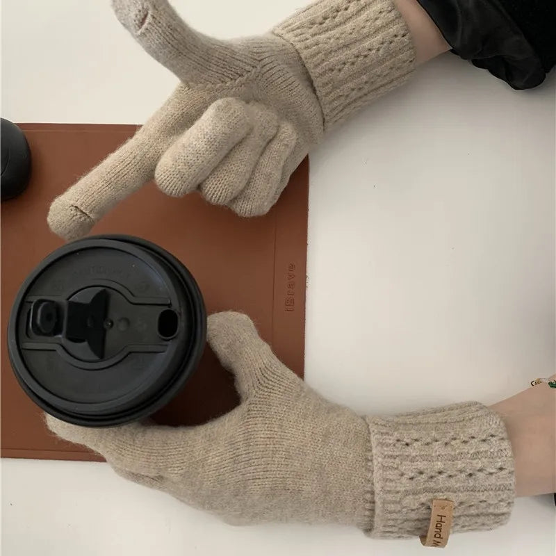 Autumn and Winter Knitted Warm Gloves for Women with Leaky Fingers Touch Screen Washable Thickened Warm and Cold Resistant Glove