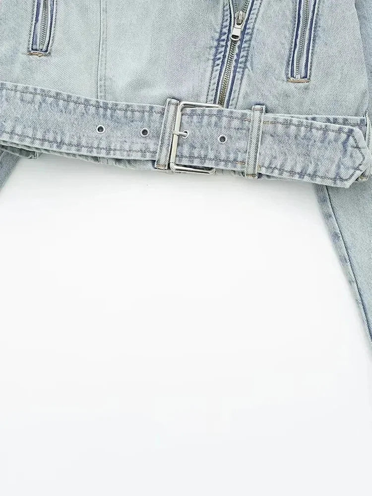 Women 2025 Autumn Winter Denim Coat Lapel Long Sleeve Short Jackets Lady Chic Loose Streetwear Jacket