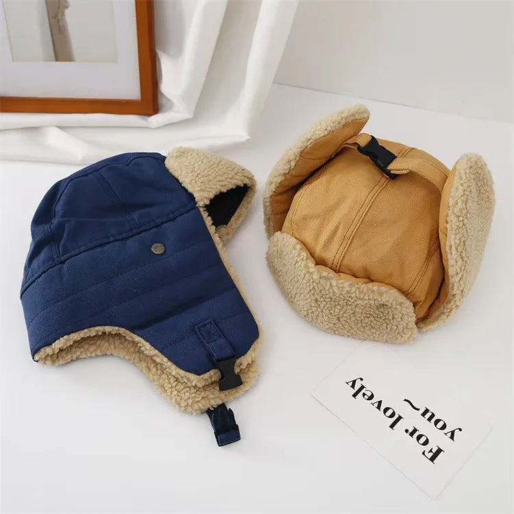 Unisex Winter Hats with Ear Flaps Cotton Trapper Hat Aviator Windproof Ski Cap Buckle Closure Ushanka Outdoor