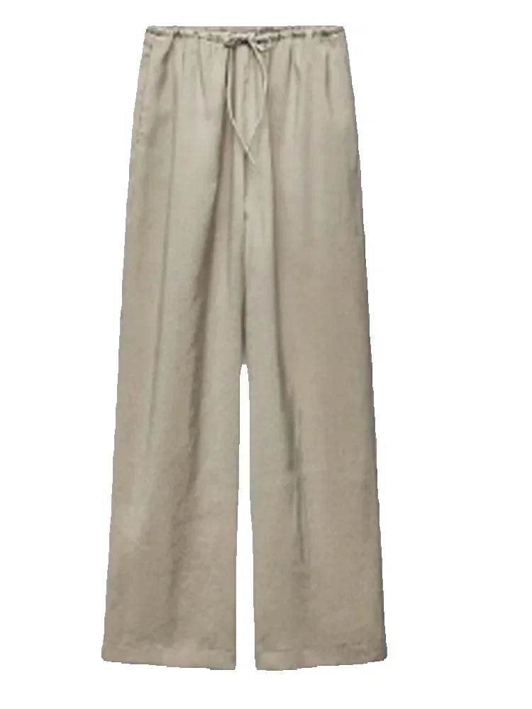 Elegant Lapel Lace Up Blazer Jacket Set Women Loose Solid High Waist Wide Leg Pants Suit 2025 New Fashion Office Lady Streetwear