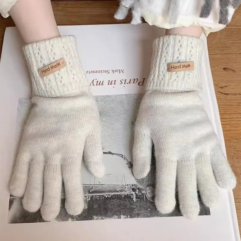 Autumn and Winter Knitted Warm Gloves for Women with Leaky Fingers Touch Screen Washable Thickened Warm and Cold Resistant Glove