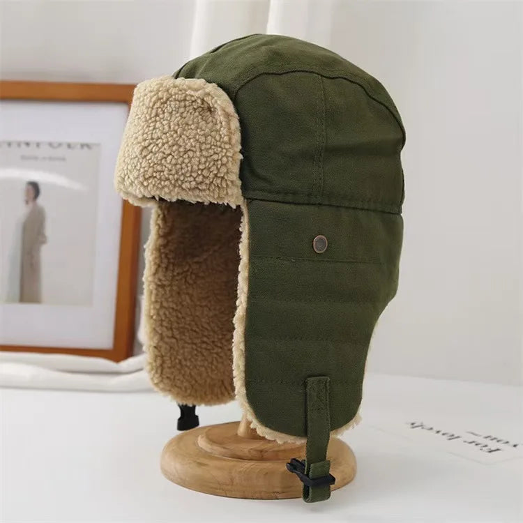 Unisex Winter Hats with Ear Flaps Cotton Trapper Hat Aviator Windproof Ski Cap Buckle Closure Ushanka Outdoor