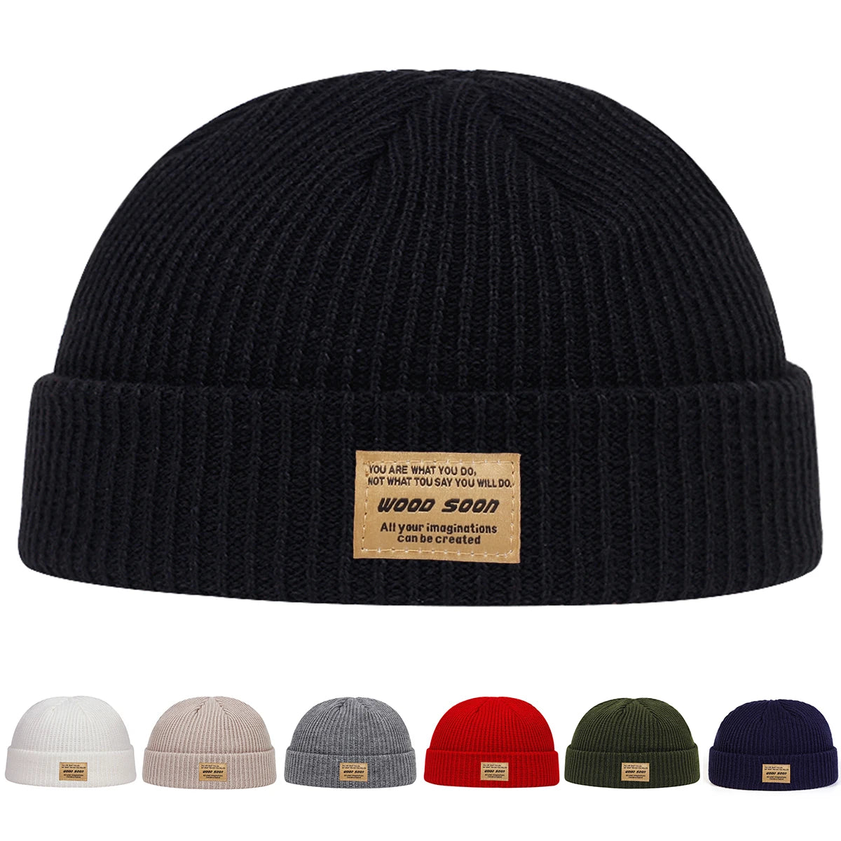 Unisex WOOD SOON Sewing Label Beanies Hats Autumn and Winter Warm Knitted Hat Hip Hop Boy Girls Caps