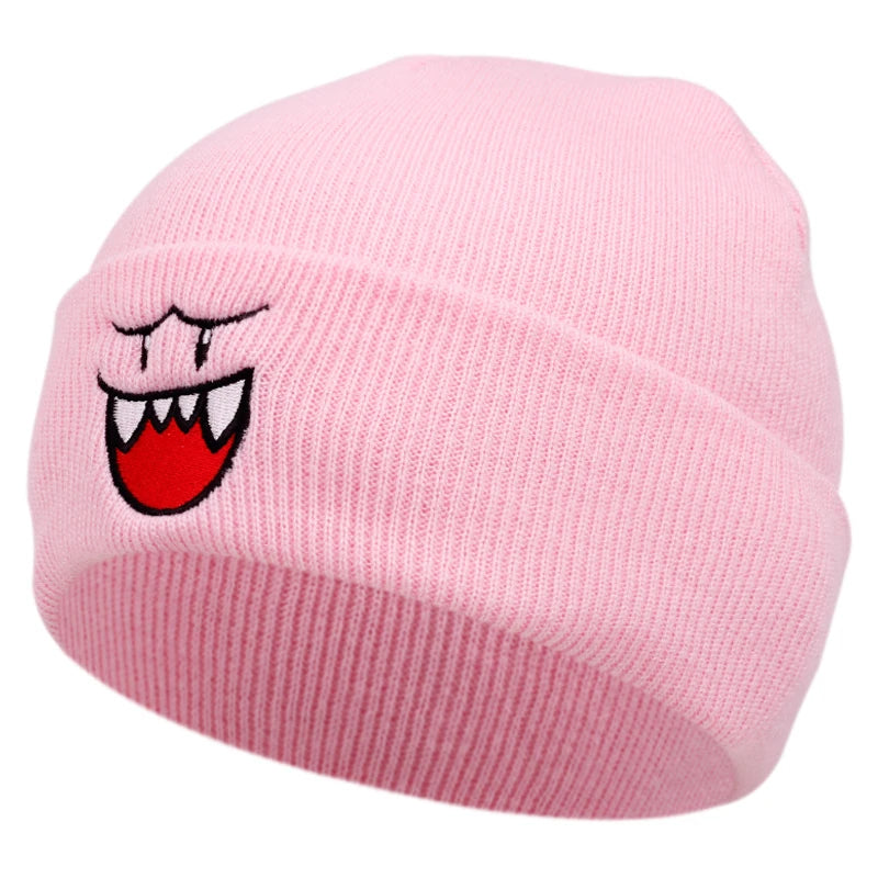 Happy Face embroidered knitted hat, autumn and winter couple outdoor sports event casual warm woolen hat, bean hat