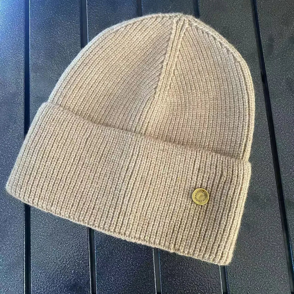 SolidcolorKorean knitted hat metal standard woolwomen's autumn andwinter Internet celebrityversatilewarmknitted windproof hatnew