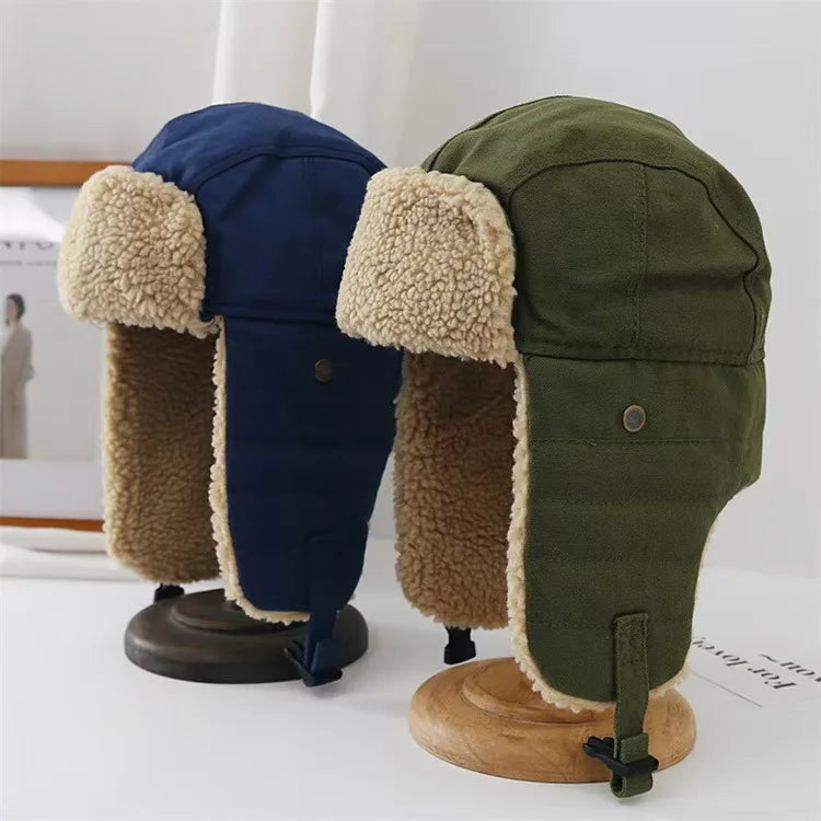 Unisex Winter Hats with Ear Flaps Cotton Trapper Hat Aviator Windproof Ski Cap Buckle Closure Ushanka Outdoor