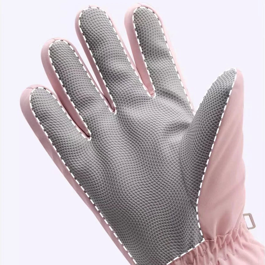 Ski gloves for winter women, outdoor cycling, windproof and cold proof with thick velvet insulation, anti slip touch screen glov