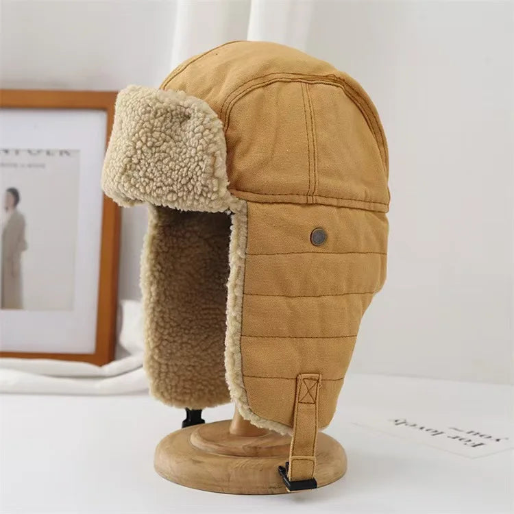 Unisex Winter Hats with Ear Flaps Cotton Trapper Hat Aviator Windproof Ski Cap Buckle Closure Ushanka Outdoor