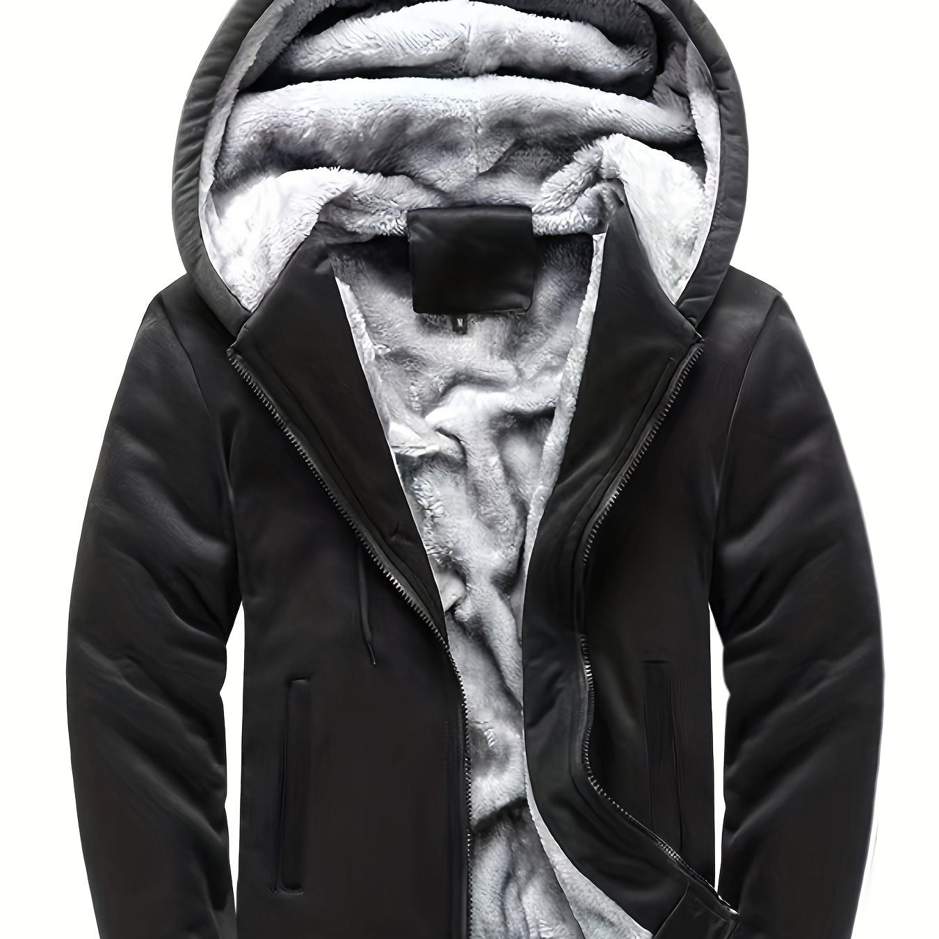 Men'S Winter Thick And Padded Warm Zip Up Hooded Jacket