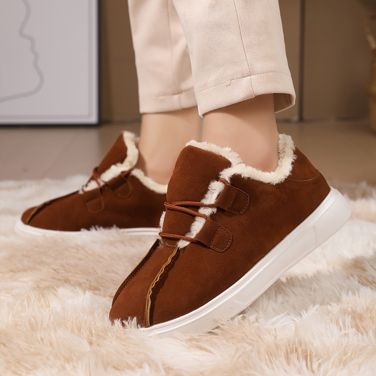 Women's Solid Color Fluffy Shoes, Soft Sole Platform Warm Lined Shoes, Winter Non-slip Plush Snow Shoes