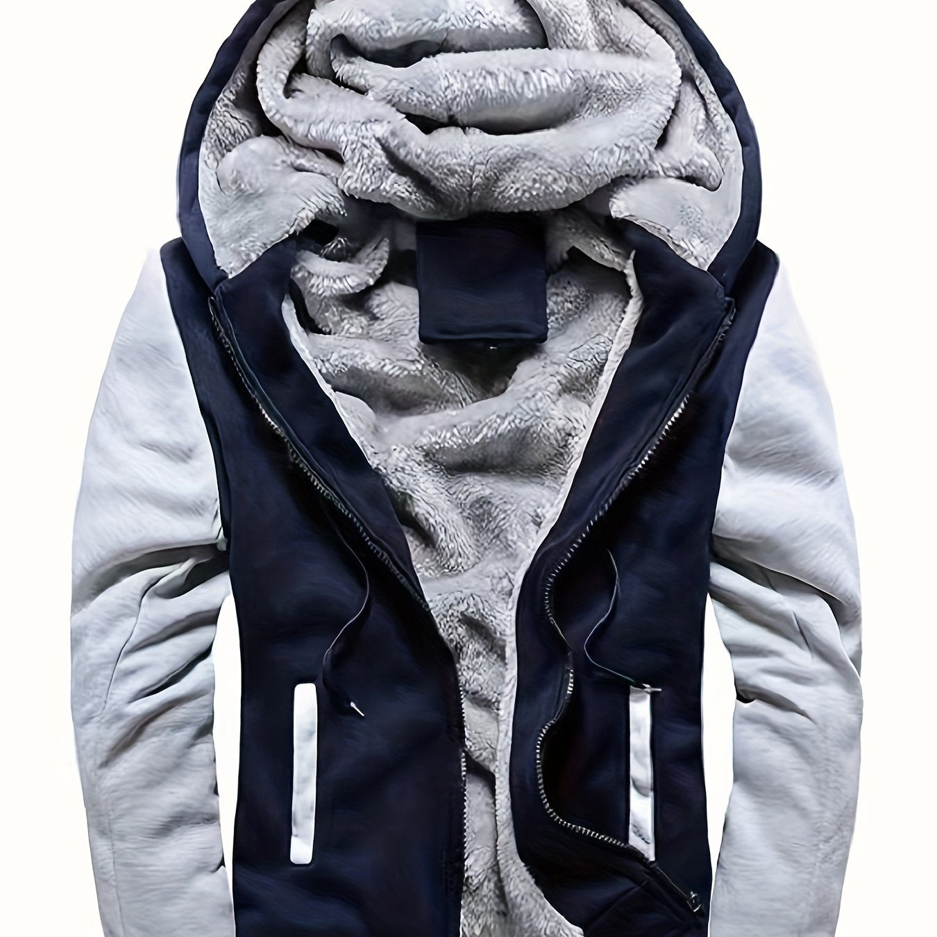 Men'S Winter Thick And Padded Warm Zip Up Hooded Jacket