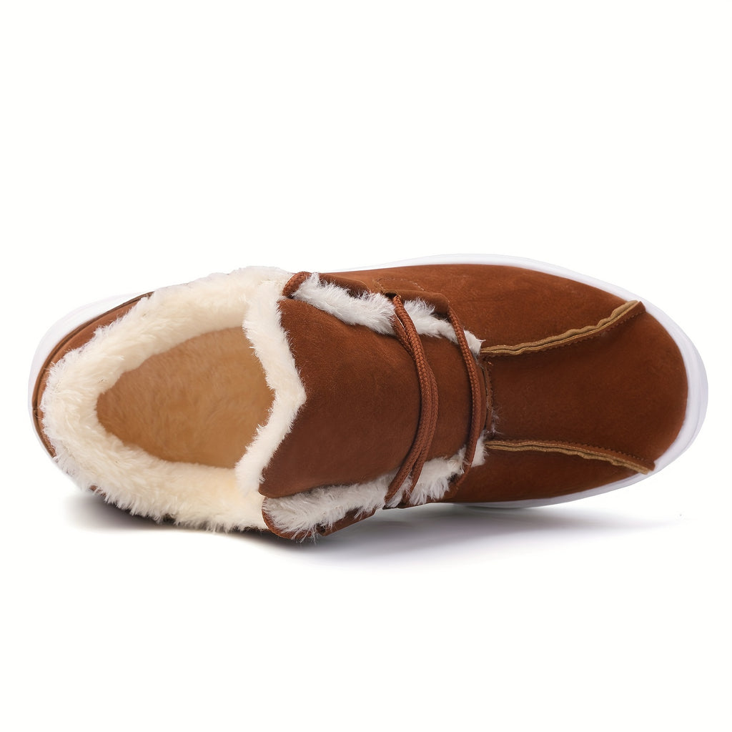 Women's Solid Color Fluffy Shoes, Soft Sole Platform Warm Lined Shoes, Winter Non-slip Plush Snow Shoes